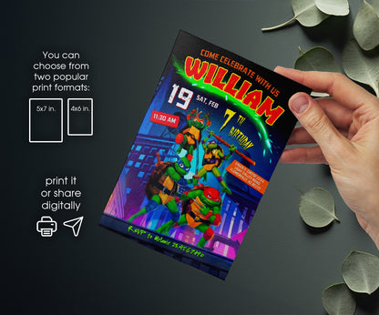 Teenage Mutant Ninja Turtles Mutant Mayhem customizable invitation template | Share or Print | boy | UJ597