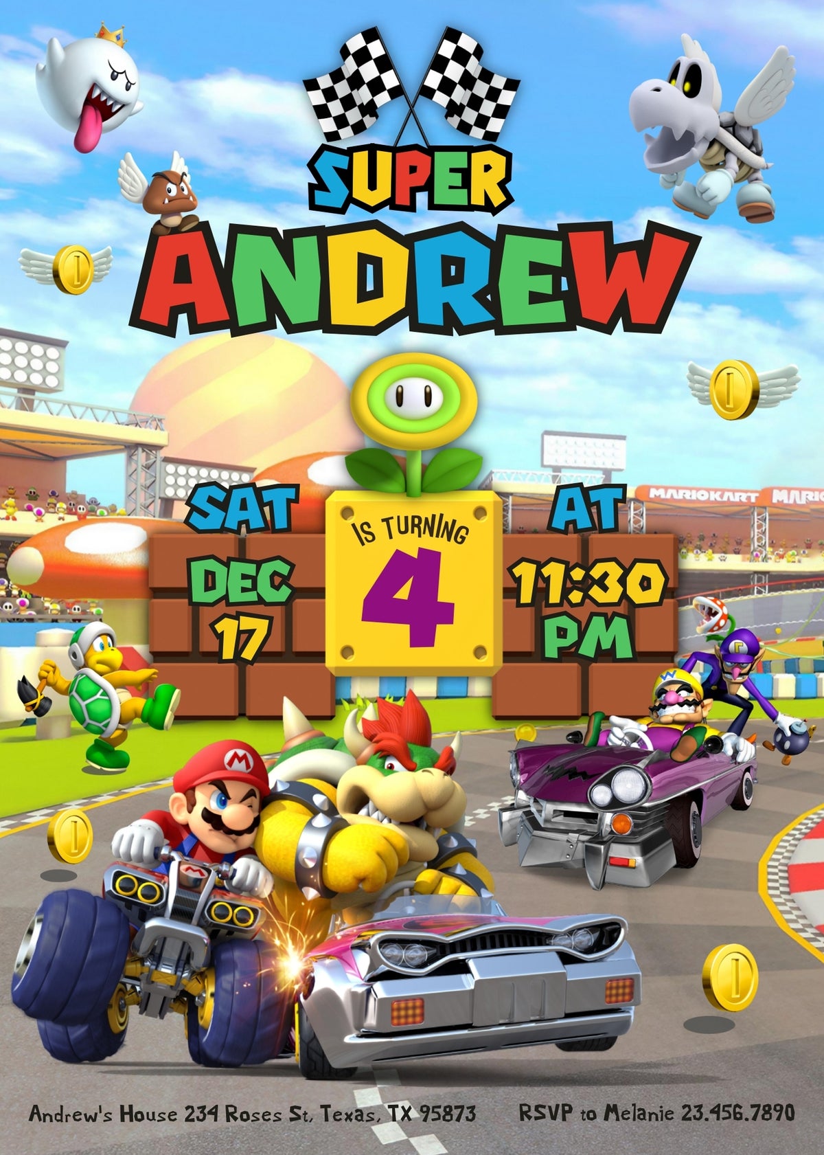 Mario Kart Gamer customizable invitation template | Share or Print | boy | ZB292