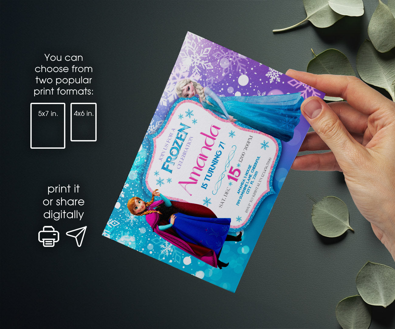 Frozen Elsa customizable invitation template | Share or Print | girl | HL773