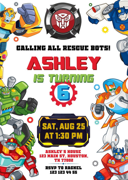 Transformers Rescue Bots customizable invitation template | Share or Print | boy | IC420