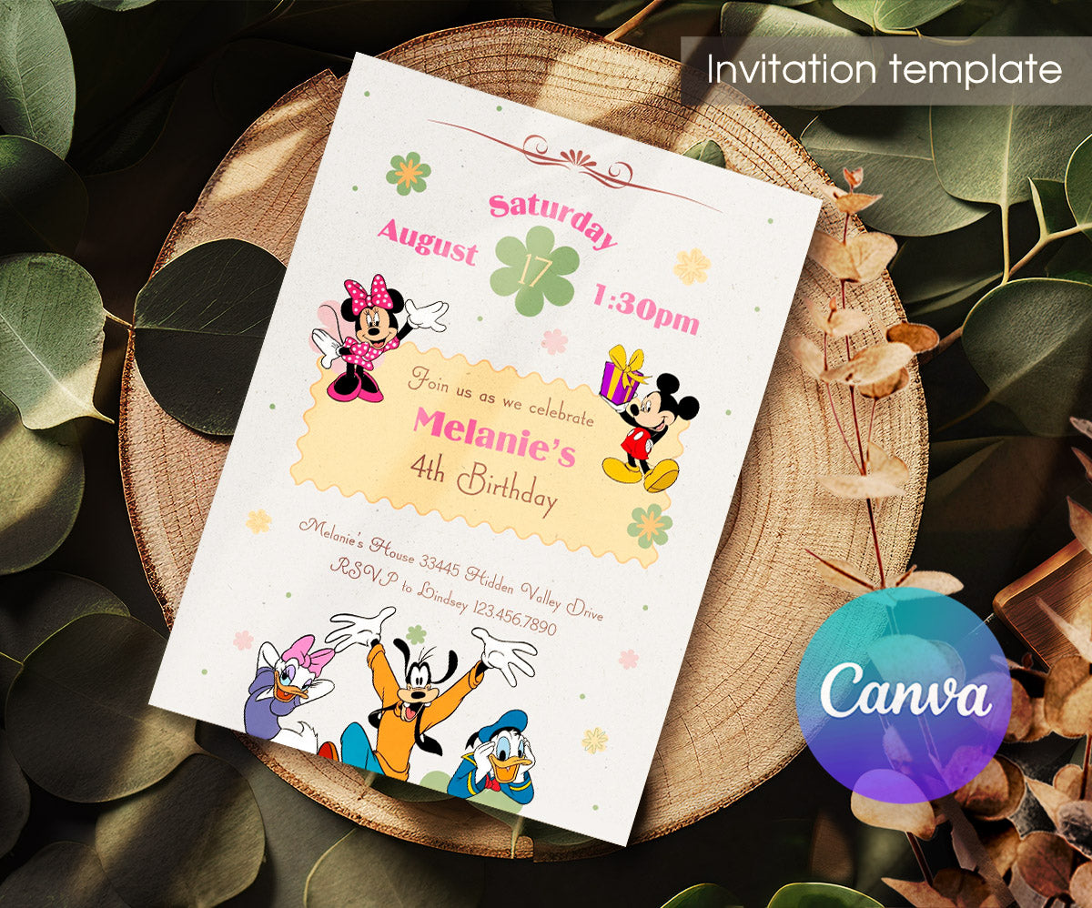 Mickey Mouse and Friends customizable invitation template | Share or Print | FW185