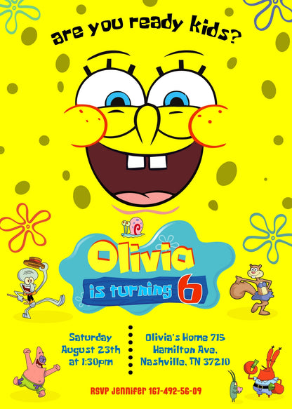 SpongeBob SquarePant customizable invitation template | Share or Print | YF820