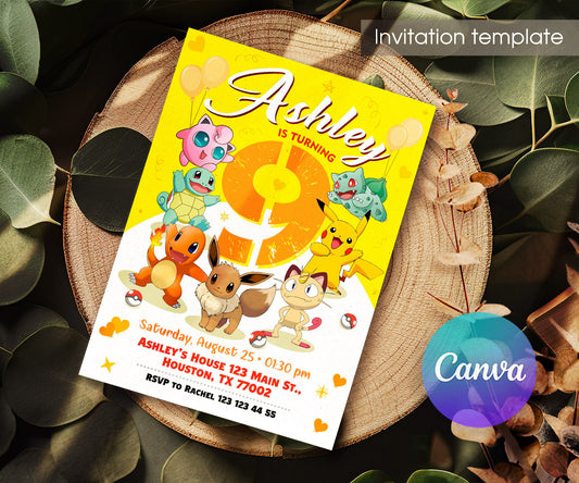 Pokemon Pikachu customizable invitation template | Share or Print | LC037