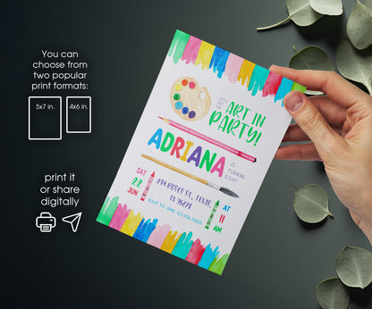 Art Party customizable invitation template | Share or Print | girl | UW629