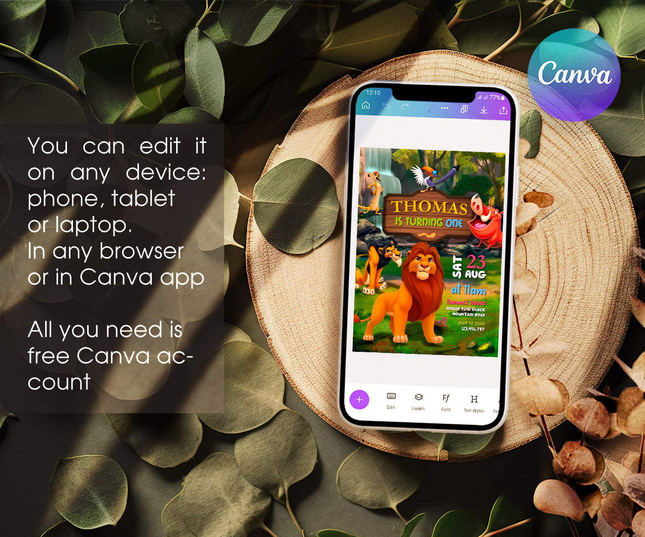 Lion King Simba customizable invitation template | Share or Print | PY031