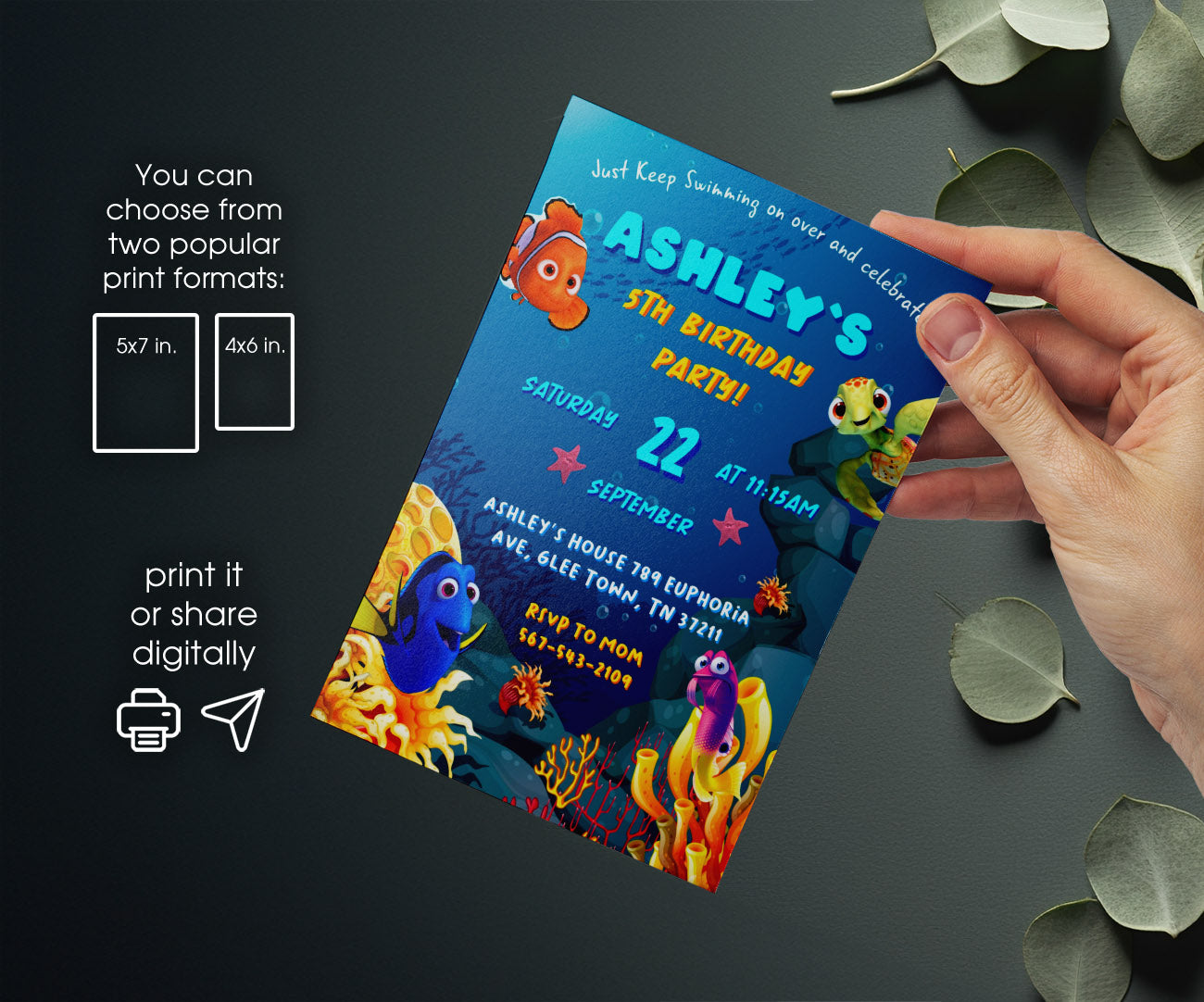 Finding Nemo customizable invitation template | Share or Print | FB612