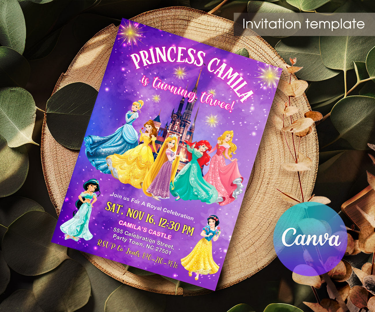 Disney Princess customizable invitation template | Share or Print | girl | HU798