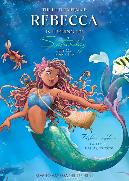 The Little Mermaid Ariel customizable invitation template | Share or Print | girl | EJ693