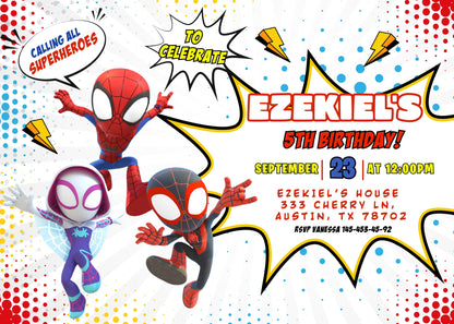 Spidey and His Amazing Friends customizable invitation template | Share or Print | boy | QP596