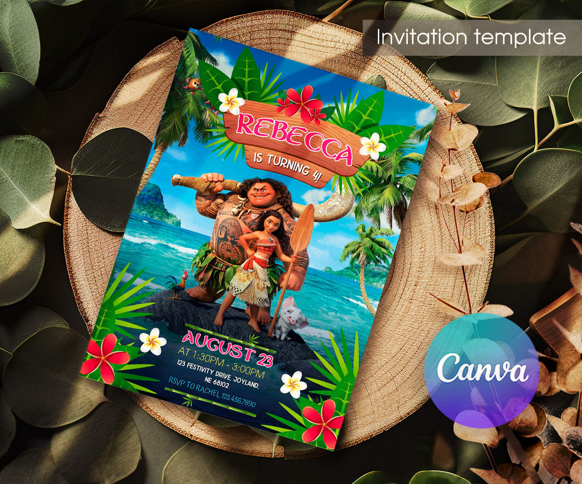 Moana Princess customizable invitation template | Share or Print | girl | HX378