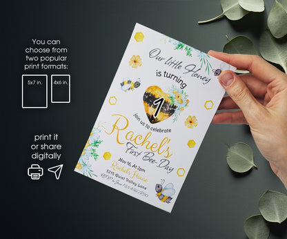 1st Bee Day Party customizable invitation template | Share or Print | PX767