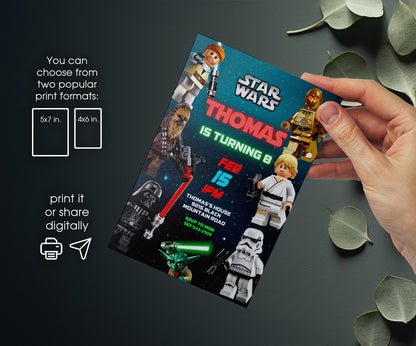 Star Wars Darth Vader Lego Minifigures customizable invitation template | Share or Print | HA529