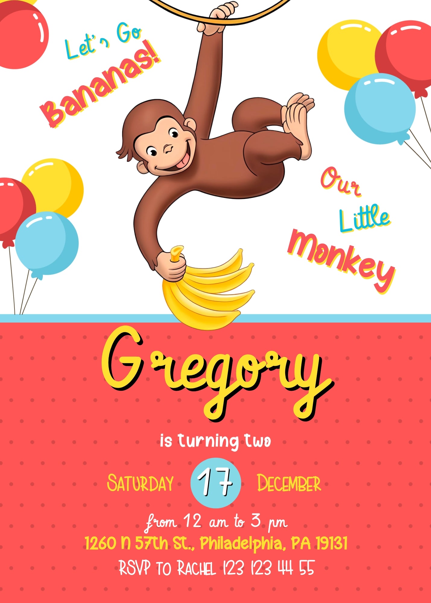 Curious George Monkey customizable invitation template | Share or Print | RV408