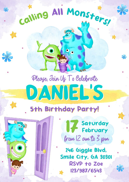 Monsters, Inc. customizable invitation template | Share or Print | AY443