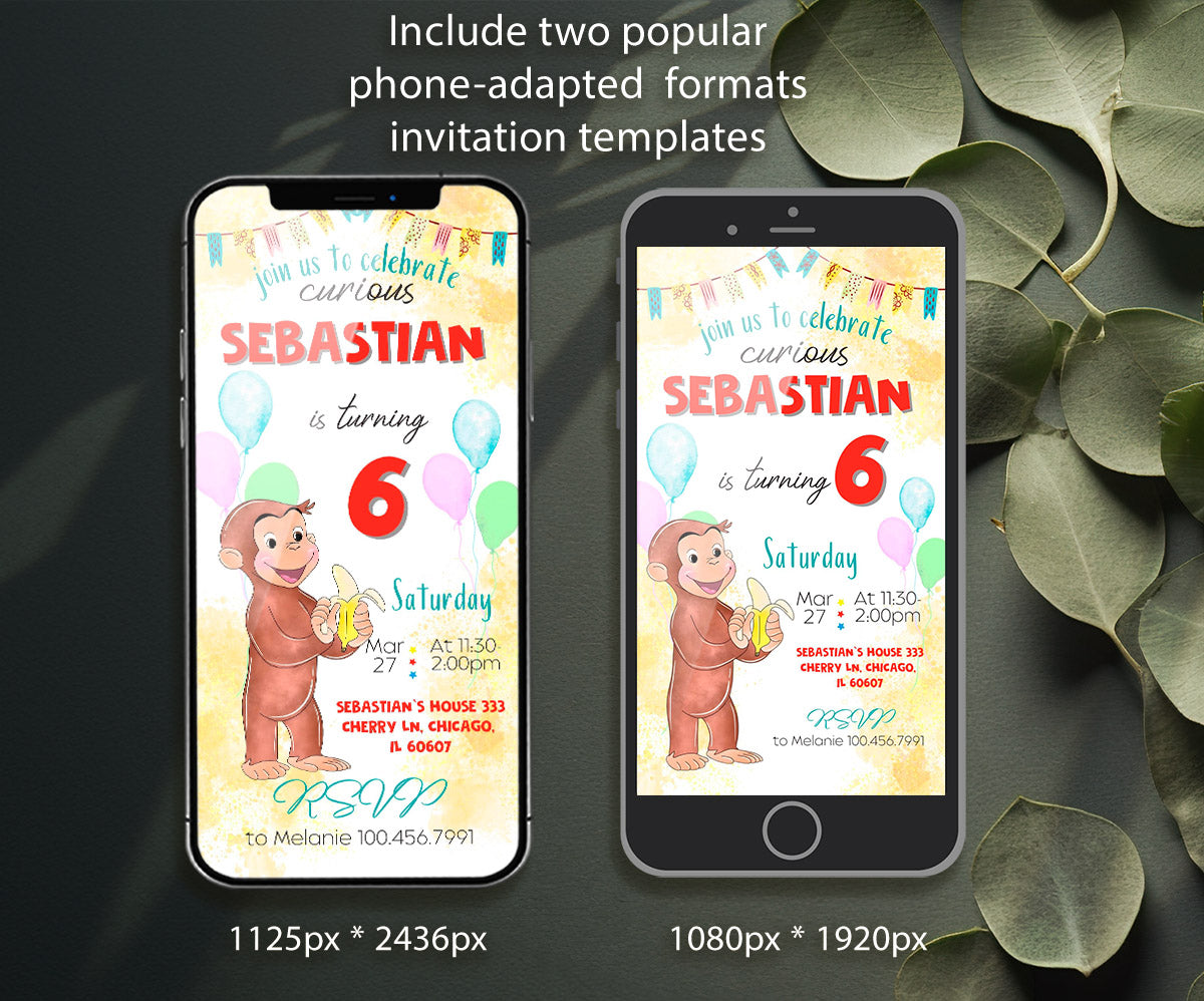 Curious George Monkey customizable invitation template | Share or Print | BA960