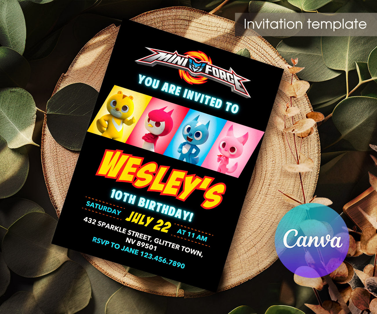 Miniforce customizable invitation template | Share or Print | boy | HS286