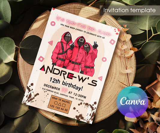 Squid Game customizable invitation template | Share or Print | HA239