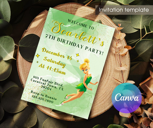 Tinker Bell Fairy Princess customizable invitation template | Share or Print | girl | JM101