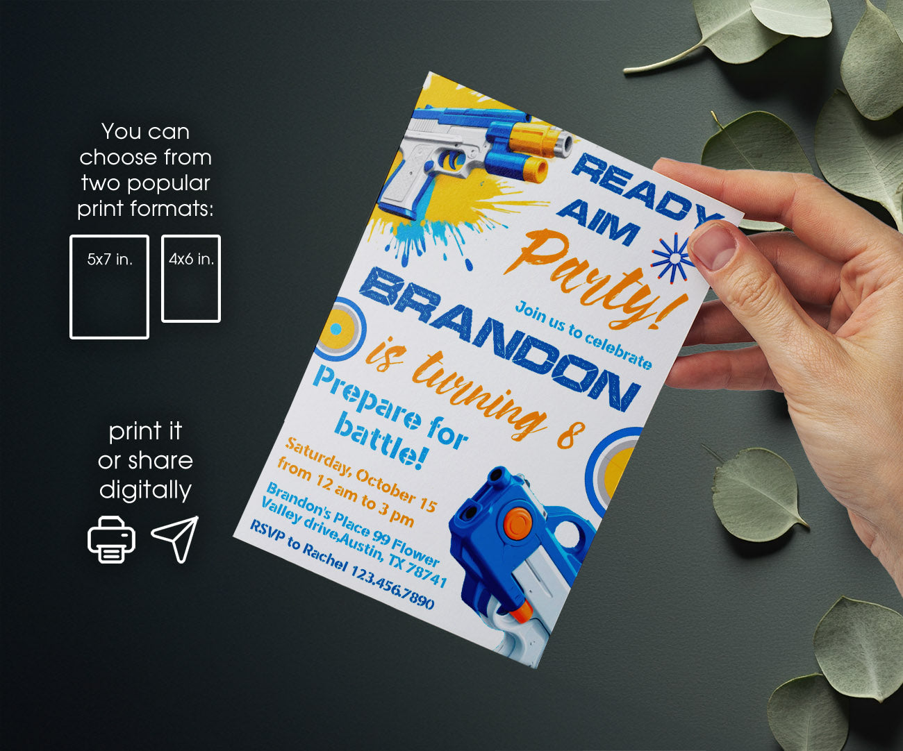 NERF Dart Wars customizable invitation template | Share or Print | boy | LF162