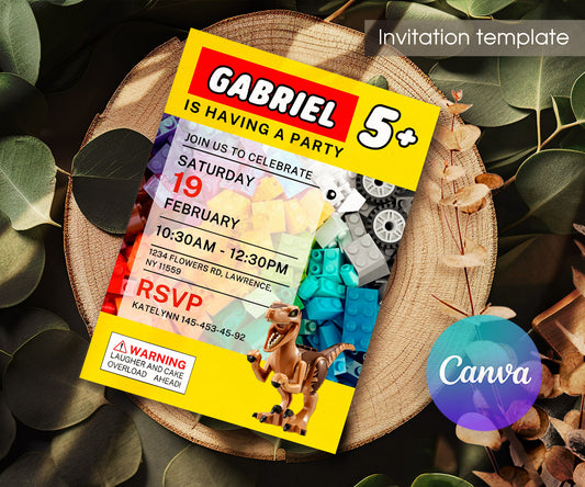 Lego Dinosaur T-Rex customizable invitation template | Share or Print | FG130