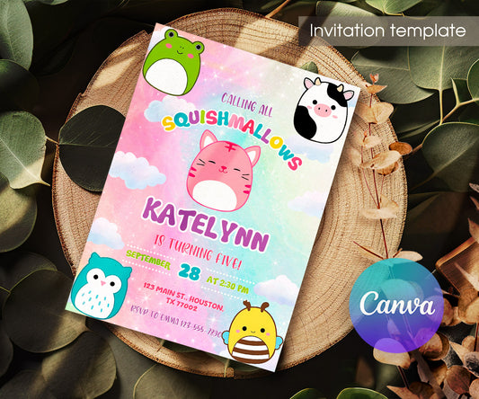 Squishmallows customizable invitation template | Share or Print | XI424