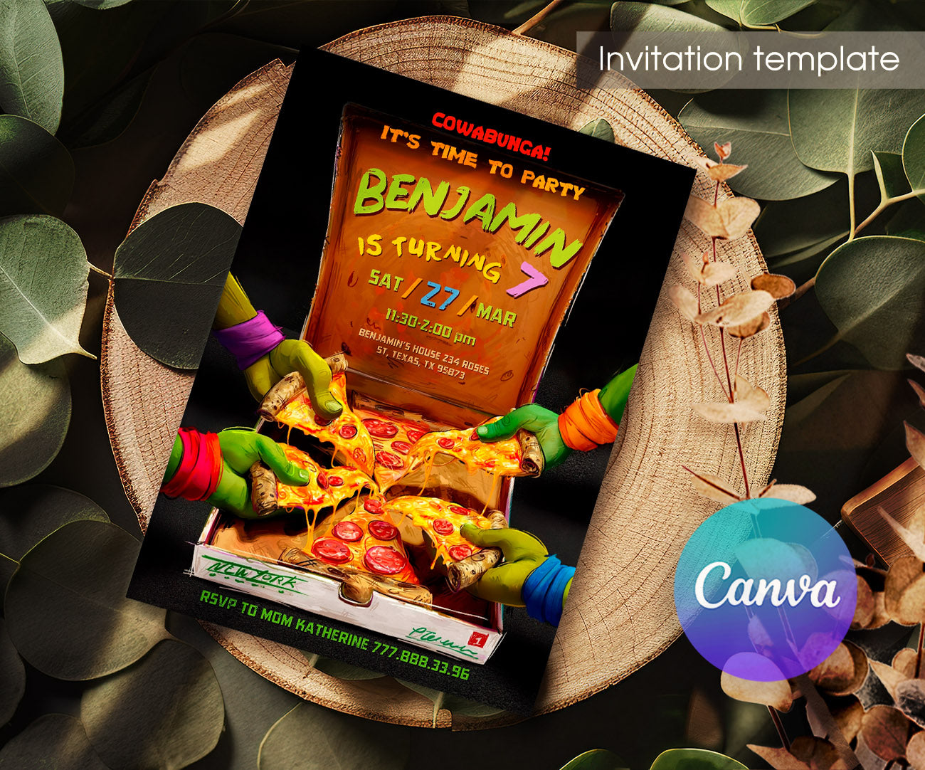 Teenage Mutant Ninja Turtles Mutant Mayhem customizable invitation template | Share or Print | boy | MA890