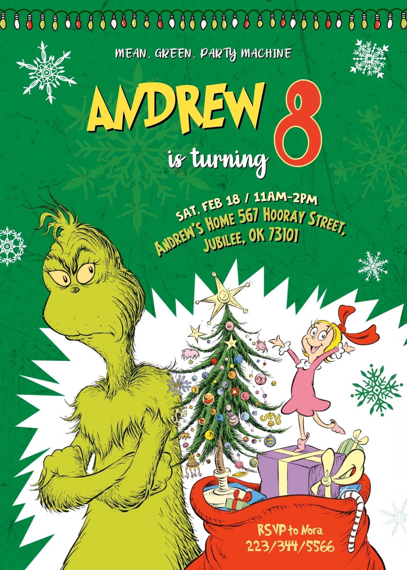 Dr Seuss How the Grinch Stole Christmas customizable invitation template | Share or Print | BR002
