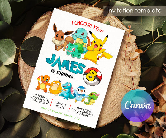 Pokemon Pikachu customizable invitation template | Share or Print | DA714