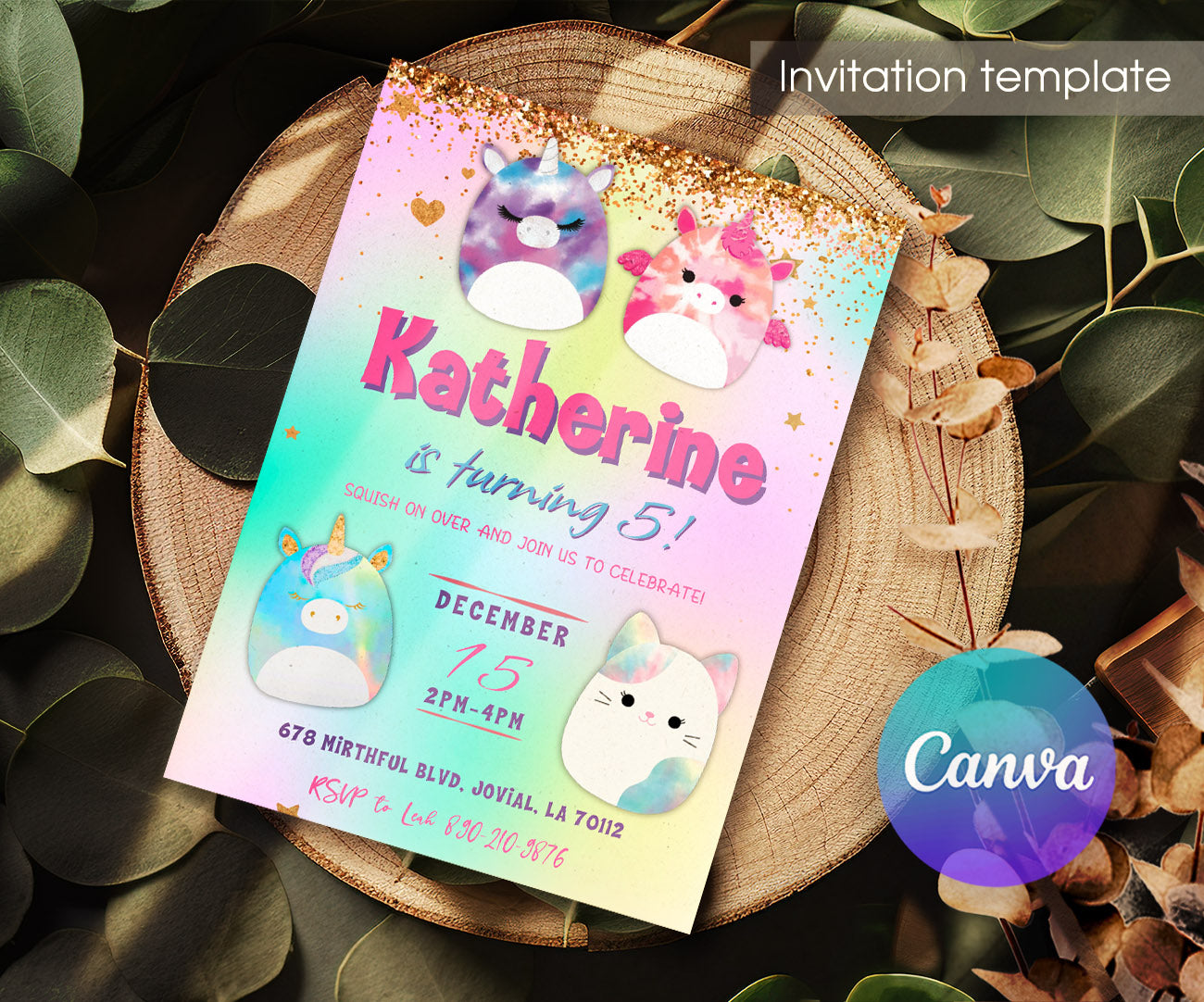Squishmallows customizable invitation template | Share or Print | BE970