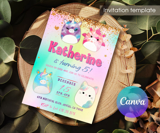 Squishmallows customizable invitation template | Share or Print | BE970