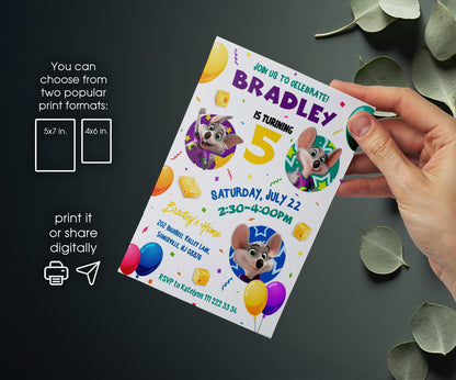 Chuck E. Cheese customizable invitation template | Share or Print | OY946
