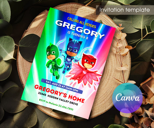 PJ Masks customizable invitation template | Share or Print | VU718