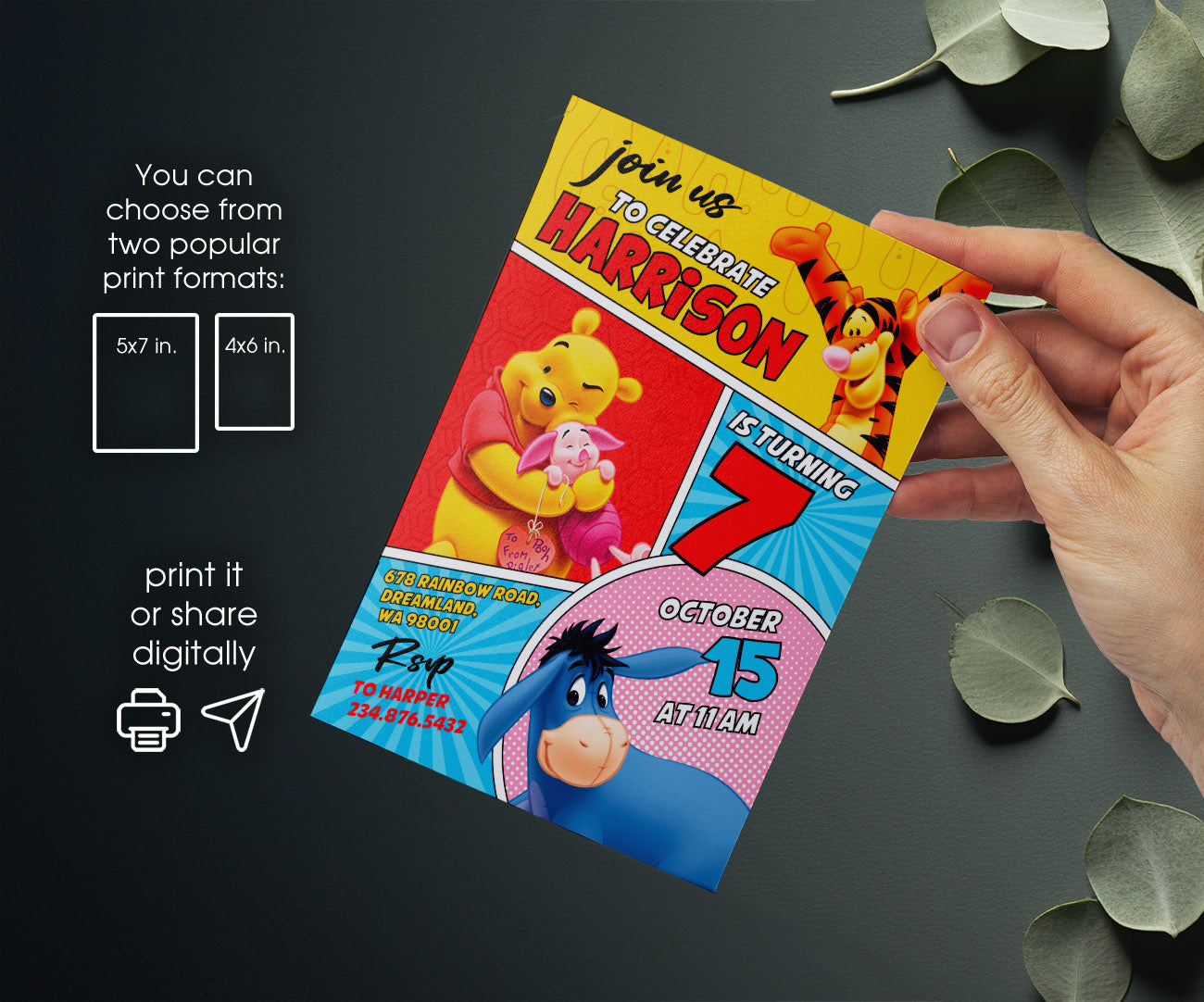 Winnie the Pooh customizable invitation template | Share or Print | GX716