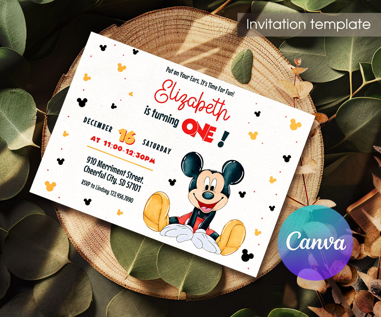 Mickey Mouse 1st Birthday customizable invitation template | Share or Print | WF536