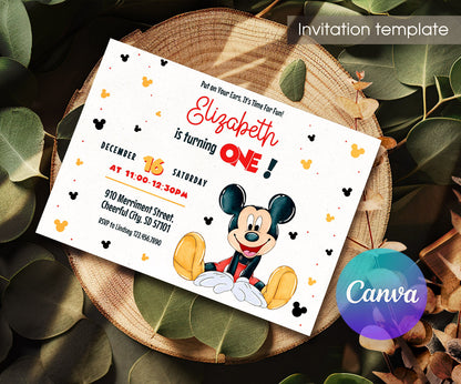 Mickey Mouse 1st Birthday customizable invitation template | Share or Print | WF536
