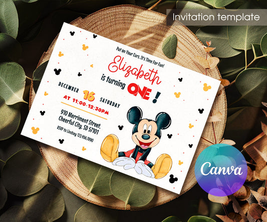 Mickey Mouse 1st Birthday customizable invitation template | Share or Print | WF536
