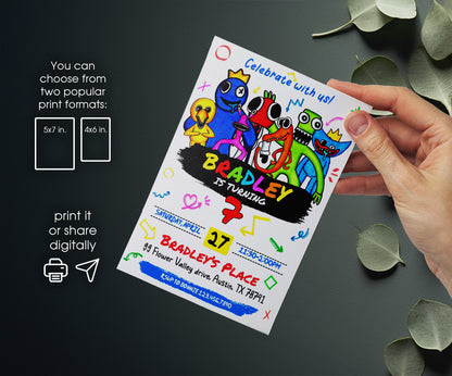 Rainbow Friends customizable invitation template | Share or Print | CO544