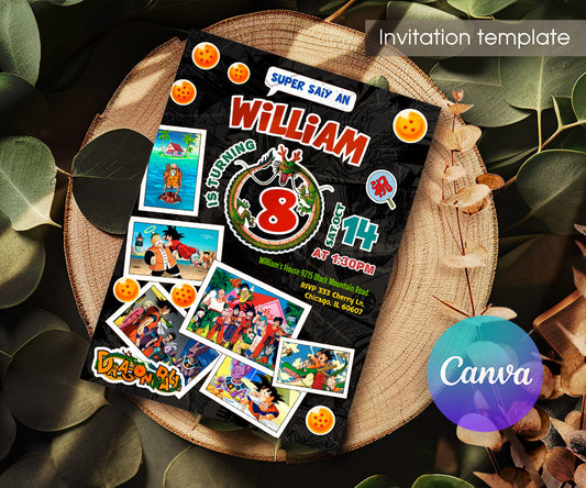 Dragon Ball Z Anime customizable invitation template | Share or Print | boy | BW664