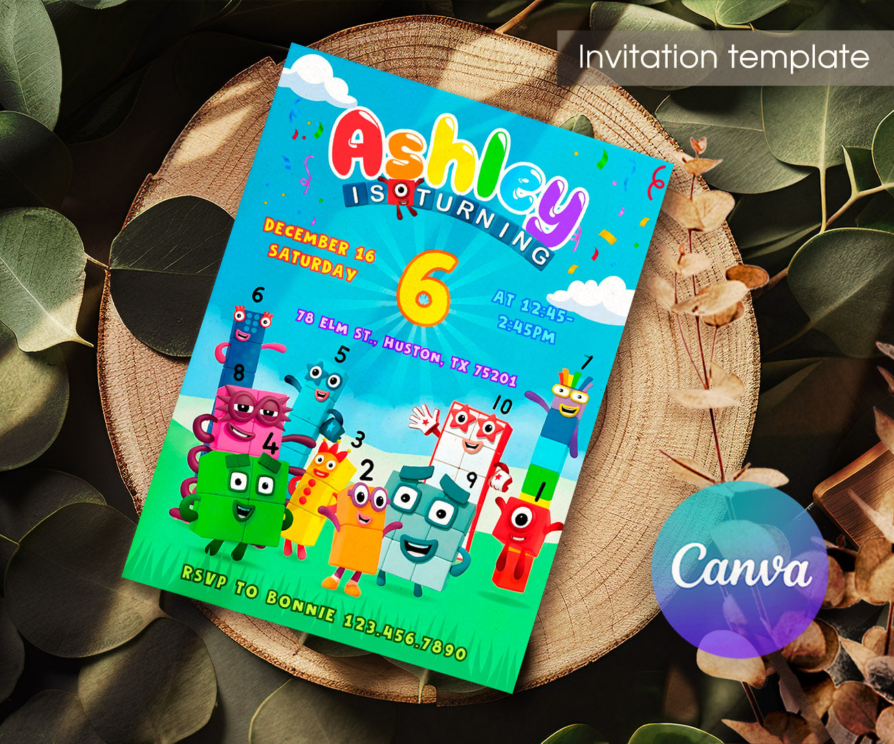Numberblocks customizable invitation template | Share or Print | EB197