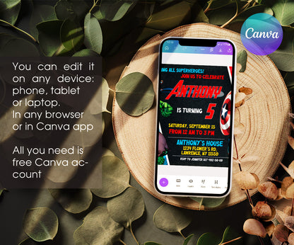 Avengers Marvel Superhero customizable invitation template | Share or Print | boy | VP635