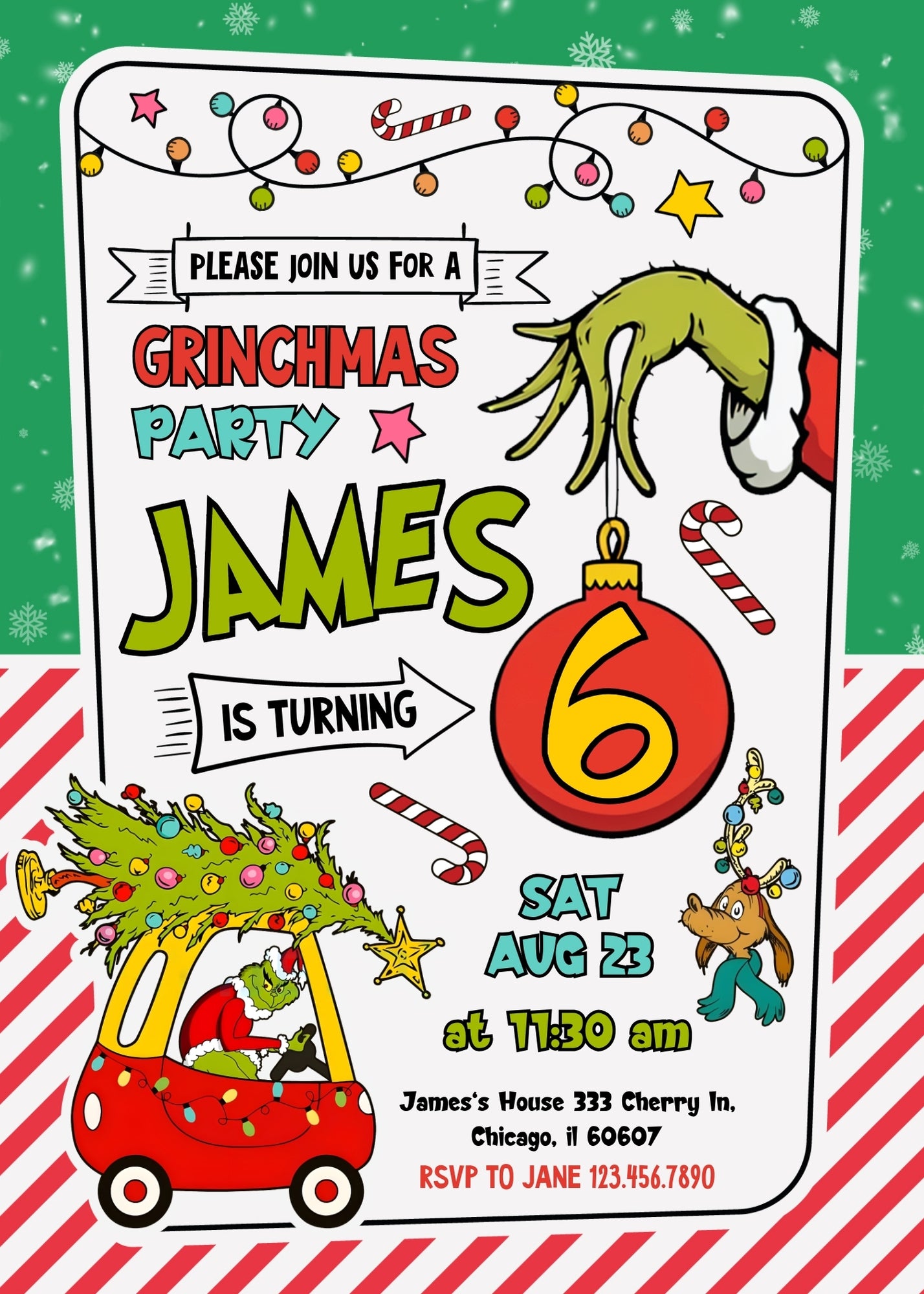 The Grinch  Merry Grinchmas customizable invitation template | Share or Print | QK667