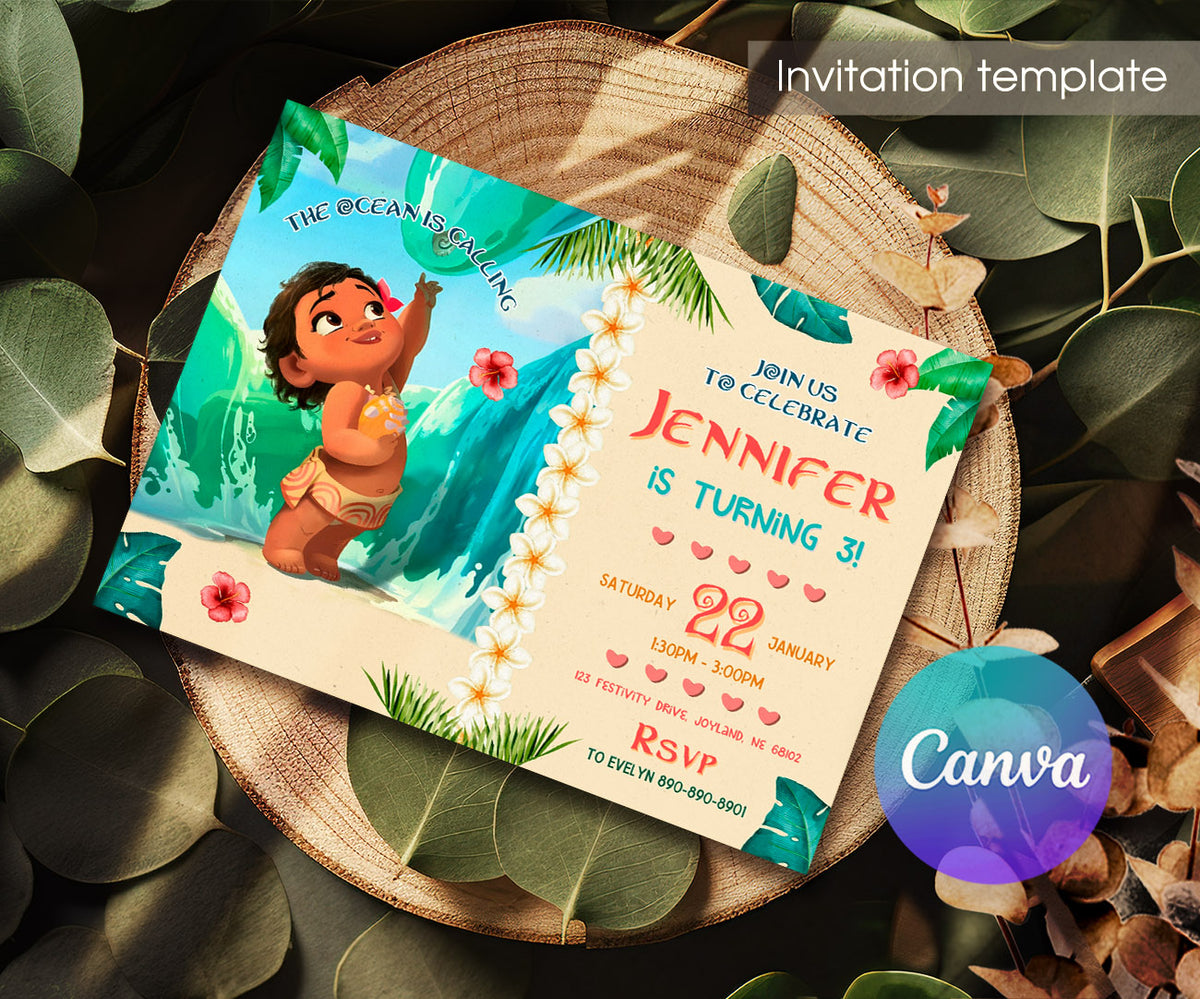 Moana Princess customizable invitation template | Share or Print | girl | MF687
