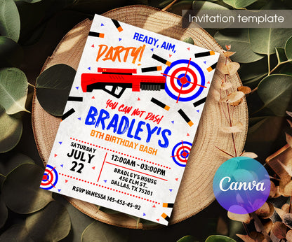 NERF Dart Wars customizable invitation template | Share or Print | boy | AE179
