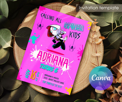 Spider Gwen Ghost Spidey customizable invitation template | Share or Print | girl | YC140