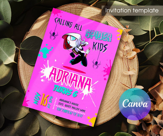 Spider Gwen Ghost Spidey customizable invitation template | Share or Print | girl | YC140