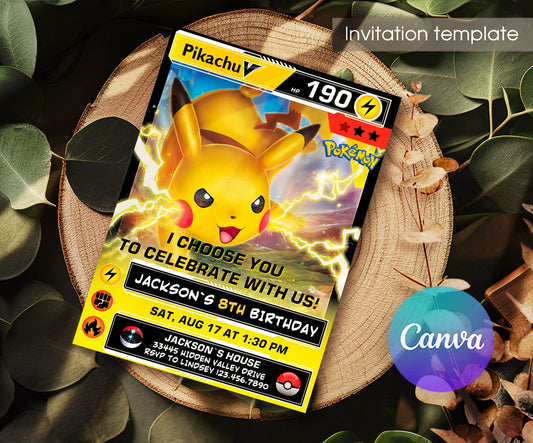 Pokemon Pikachu customizable invitation template | Share or Print | AU252