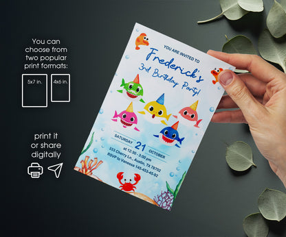 Baby Shark customizable invitation template | Share or Print | IU475