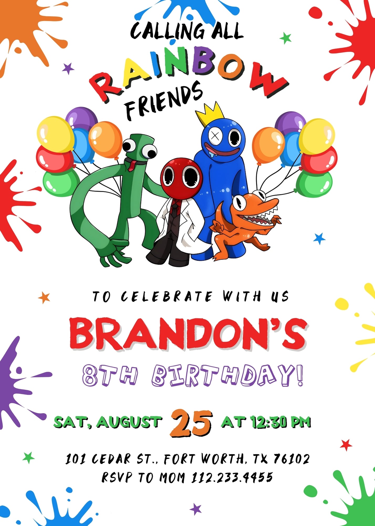 Rainbow Friends customizable invitation template | Share or Print | YN626