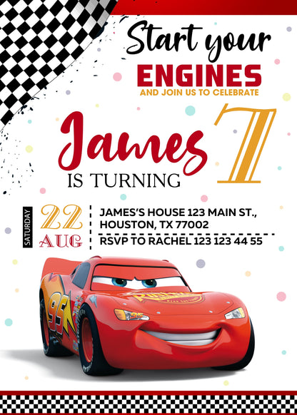 Cars Lightning McQueen customizable invitation template | Share or Print | boy | HW480