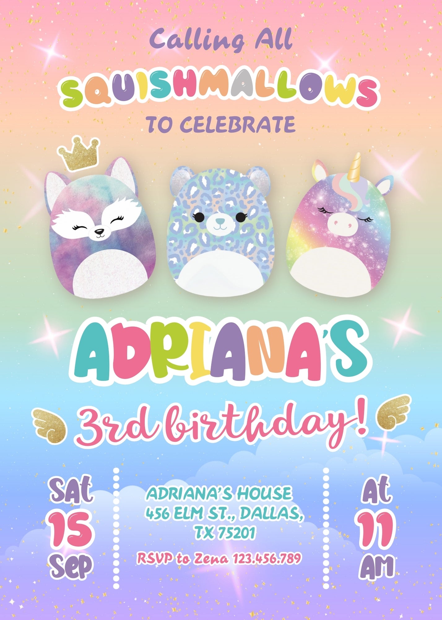 Squishmallows customizable invitation template | Share or Print | OH977